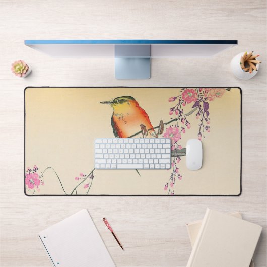 桜に鳥,小原古邨鳥とさくらんぼの花の大原小村 デスクマット (オフィス1)