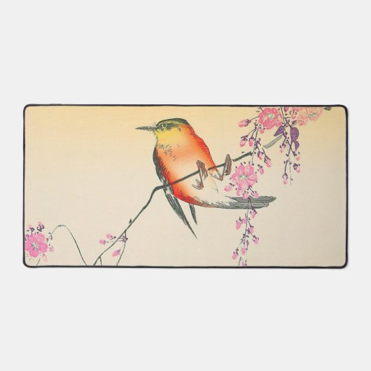 桜に鳥,小原古邨鳥とさくらんぼの花の大原小村 デスクマット (正面)