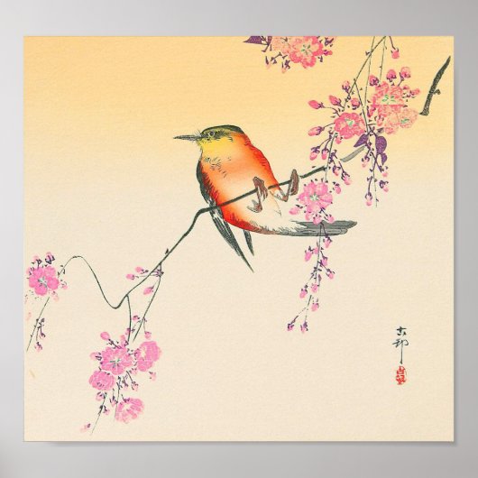 桜に鳥, 小原古邨 Bird & Cherry Blossoms, Ohara Koson ポスター (正面)