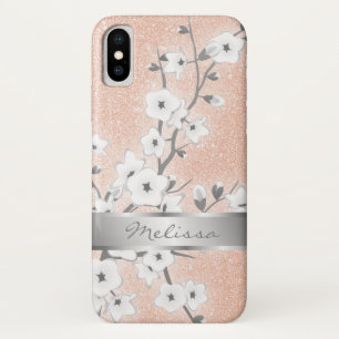 桜のきらきら光るなばら色の金ゴールドのモノグラム iPhone X ケース