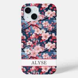 桜のイニシャル入りデザイン iPhone 15ケース