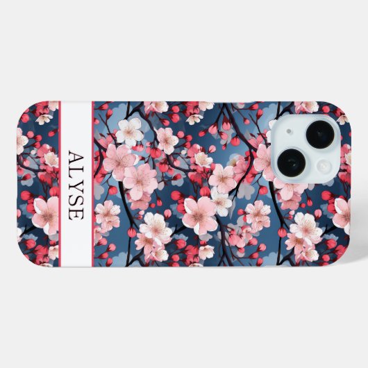 桜のイニシャル入りデザイン Case-Mate iPhoneケース (裏面 (横))