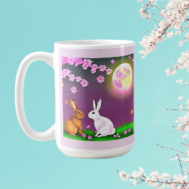 桜のウサギがさくらんぼの木とピンクの月の下 コーヒーマグカップ