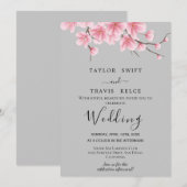 桜のグレー結婚式招待状 招待状 (正面/裏面)