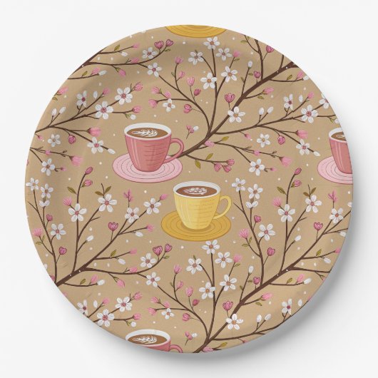 桜のコーヒー断熱材パターン (4) ペーパープレート (正面)