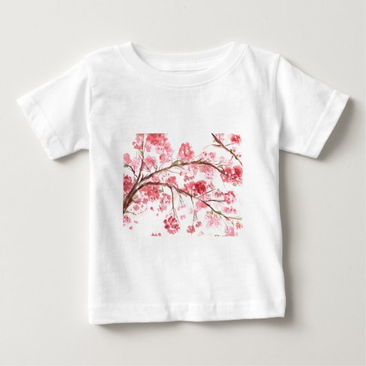 桜のピンクの花の花卉さくらガール ベビーTシャツ (正面)