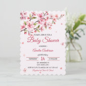 桜のピンクの花柄の女の子のベビーシャワー 招待状 (スタンド正面)