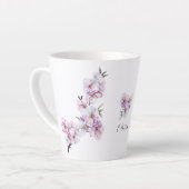 桜のピンクの陶器製マグカップ カフェラテマグ (左アングル)
