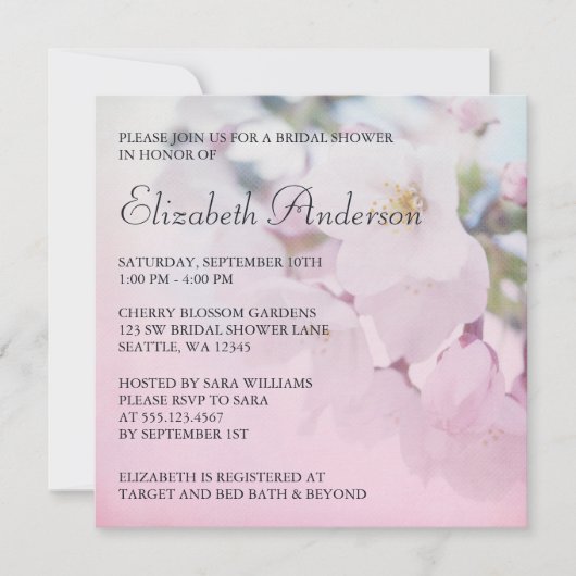 桜のブライダルシャワー 招待状 (正面)