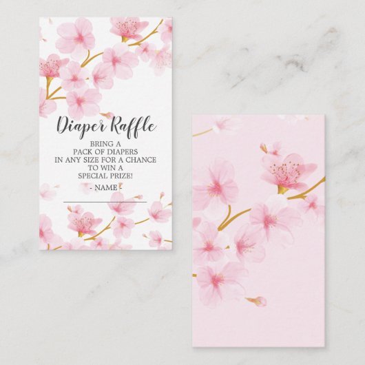 桜のベビーシャワーのおむつのラッフルのチケット エンクロージャーカード (正面/裏面)