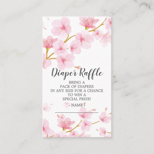 桜のベビーシャワーのおむつのラッフルのチケット エンクロージャーカード (正面)