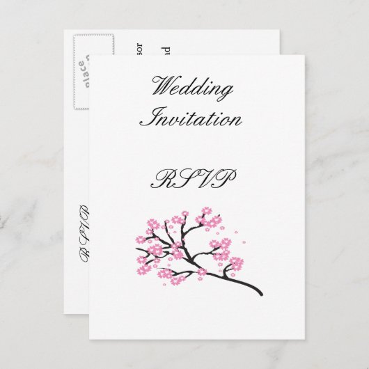 桜のモダンでシンプルなエレガントな結婚式のアイデア インビテーションポストカード (正面/裏面)
