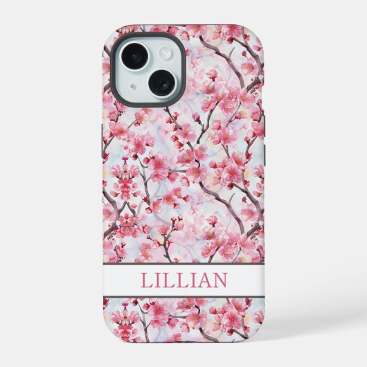 桜のモノグラム iPhone 15ケース (裏面)