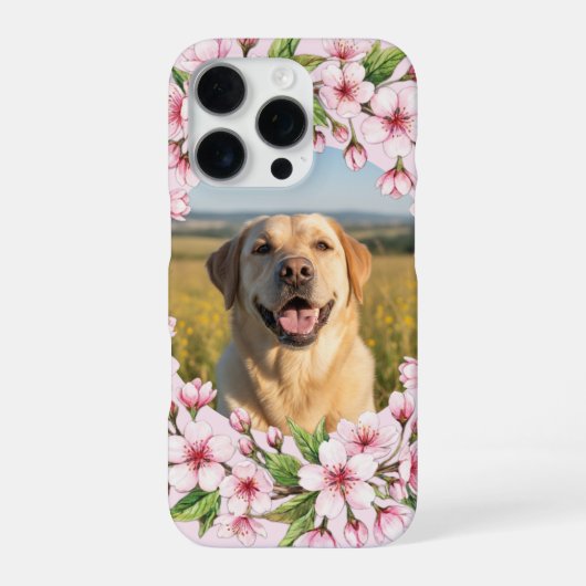 桜のリースのラブラドールのカスタムフォト iPhoneケース (裏面)