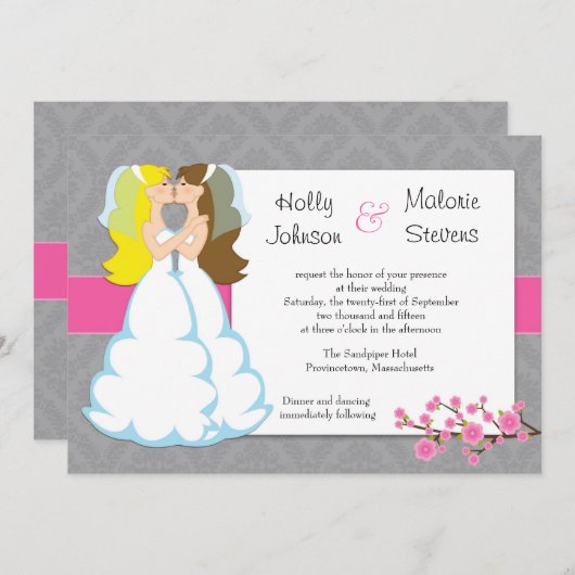 桜のレズビアンの結婚式招待状 招待状 (正面/裏面)