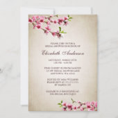 桜のヴィンテージのタンのピンクのブライダルシャワー 招待状 (正面)