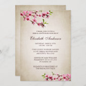 桜のヴィンテージのタンのピンクのブライダルシャワー 招待状 (正面/裏面)