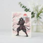 桜の下で日没の武士 ポストカード (スタンド正面)