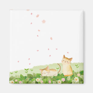 桜の下で歌っているおもしろいな猫 マグネット