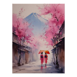 桜の下の散歩 - 花と静寂 ポスター