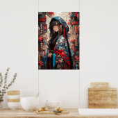 桜の優雅さ – 着物の優雅さ ポスター (キッチン)