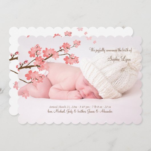 桜の写真の誕生の発表 案内状 (正面/裏面)