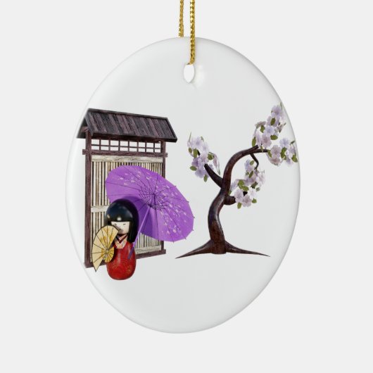 桜の壁付き人形とさくらんぼツリー セラミックオーナメント (右)