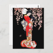 桜の夜のアジアの女性 ポストカード (正面/裏面)