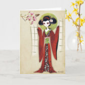 桜の女の子の挨拶状 カード (黄色い花)