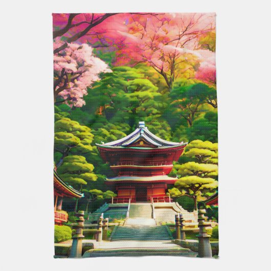 桜の寺 キッチンタオル (縦)