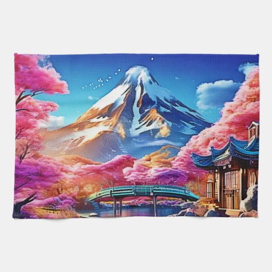 桜の山 春の情景 キッチンタオル (横)