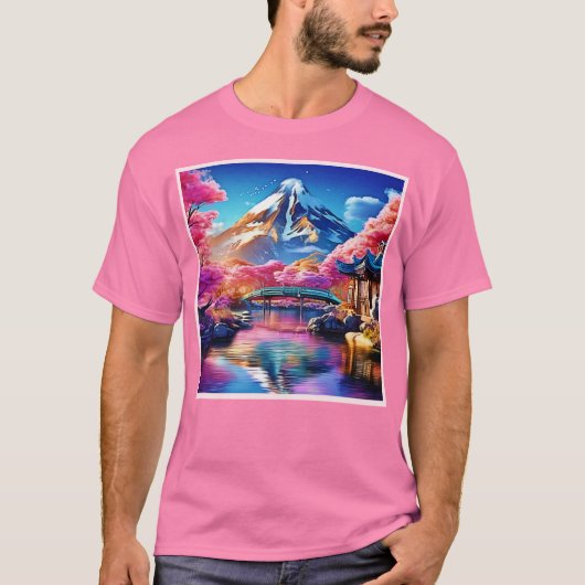 桜の山：春シーン Tシャツ (正面)