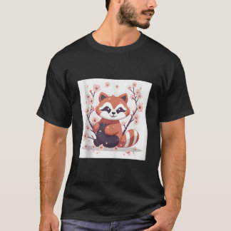 桜の庭のレッサーパンダ かわいい画像 Tシャツ