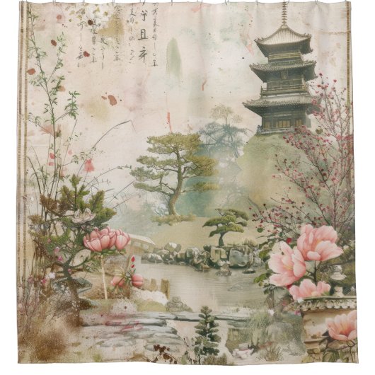 桜の庭園の風景 (3) シャワーカーテン (正面)
