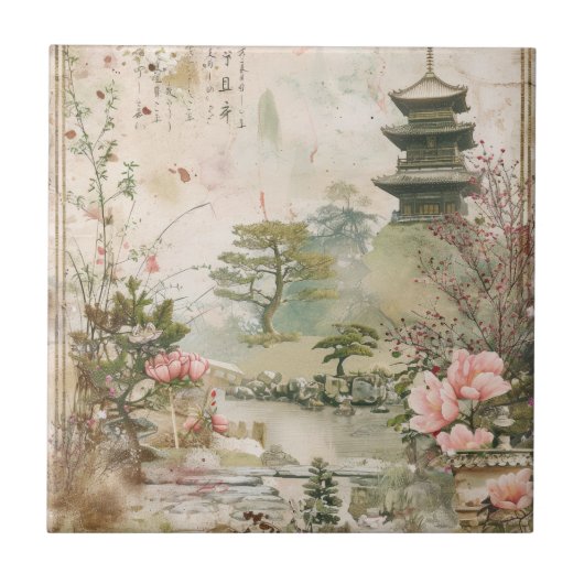 桜の庭園の風景 (3) タイル (正面)