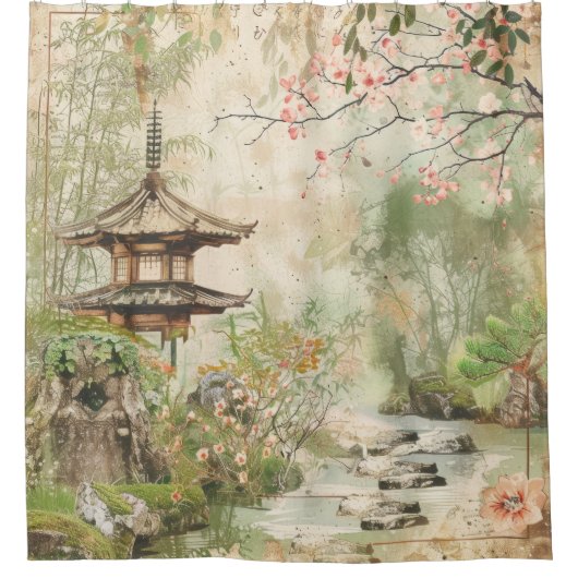 桜の庭園の風景 (4) シャワーカーテン (正面)