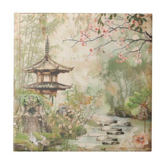 桜の庭園の風景 (4) タイル (正面)