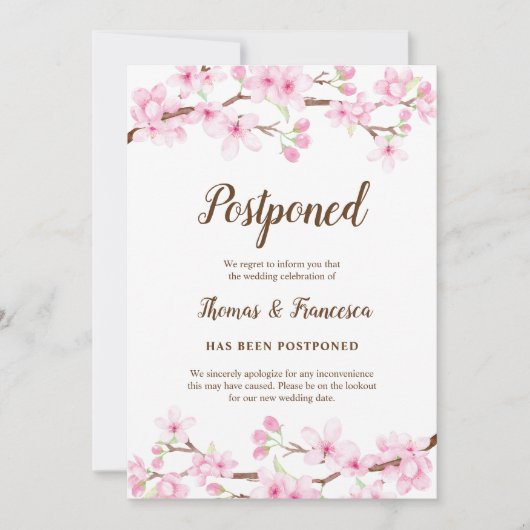 桜の延期結婚発表 招待状 (正面)