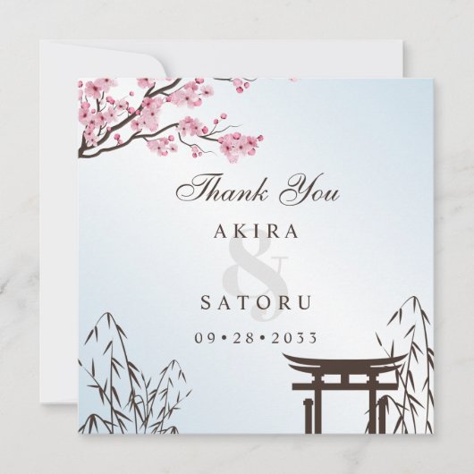 桜の日本さくら祭りアジアンウェディング サンキューカード (正面)