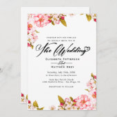 桜の春の水彩植物の花のウェディング 招待状 (正面/裏面)