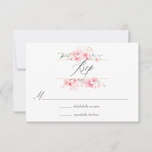 桜の春の結婚式フォト 出欠カード (正面)