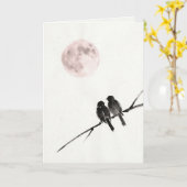 桜の月と小鳥の絵 アートカード カード (黄色い花)