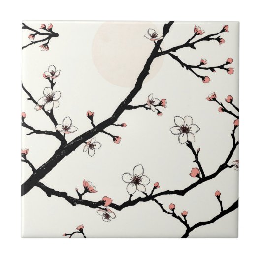 桜の月のミニマルパターン タイル (正面)
