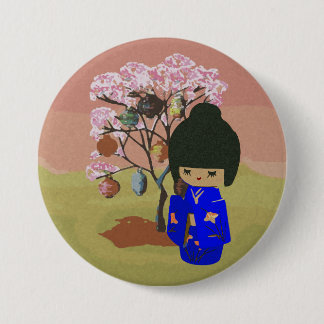 桜の木が付いているかわいいkokeshiの人形 缶バッジ