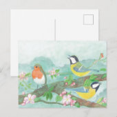 桜の木で歌うコリンコリンの鳥 ポストカード (正面/裏面)