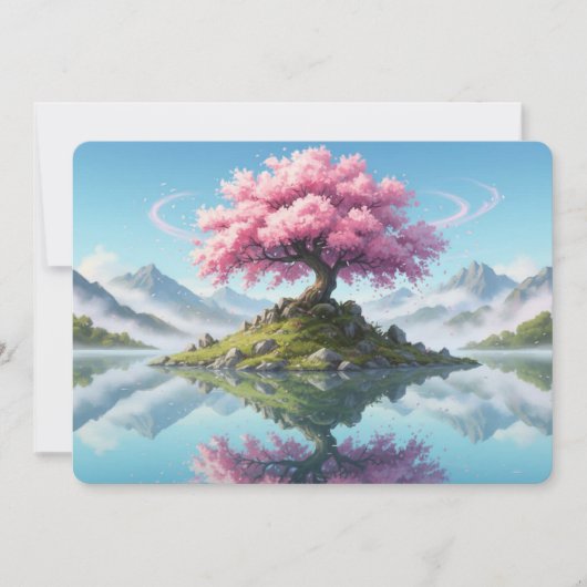 桜の木と湖の風景 ポストカード - 芸術的なアジア (正面)