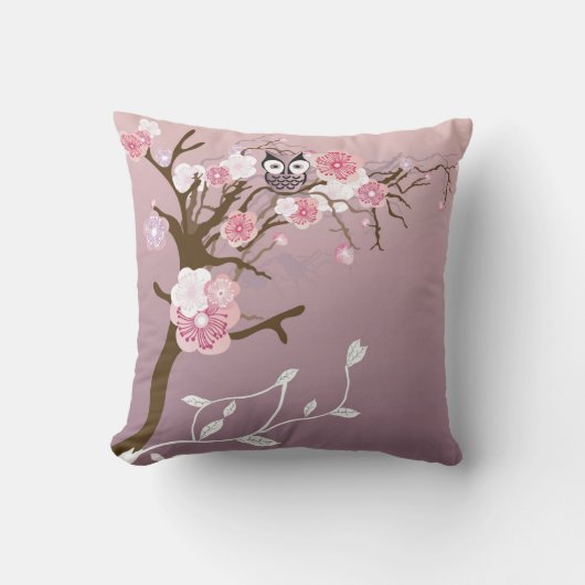 桜の木のアメリカ人のMoJoの枕のフクロウ クッション (正面)