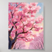 桜の木のピンクの花の絵画アート ポスター (正面)