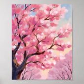 桜の木のピンクの花の絵画アート ポスター (正面)