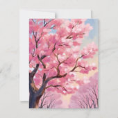 桜の木のピンクの花の絵画カード (正面)